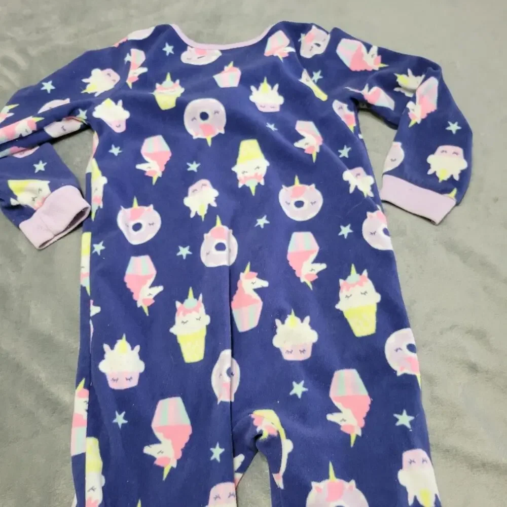 Carters Footed Pajamas Girl Size 5 Blue Unicorn Dessert‎ Cupcake Doughnut PJ